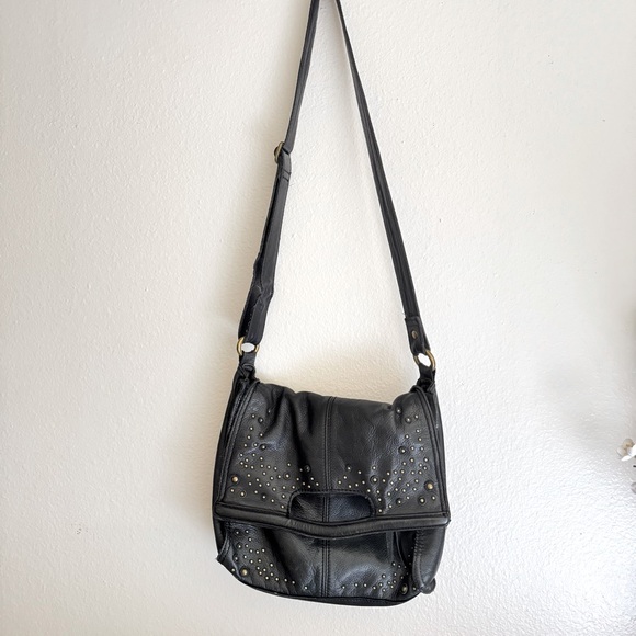 Lucky Brand 100% Black Leather Tote / Crossbody with studs - Picture 2 of 16
